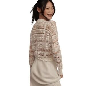 ANTHROPOLOGIE New Bubble Cinched Cropped Cardigan Ivory L Blouse Y2K‎ Sheer Sexy